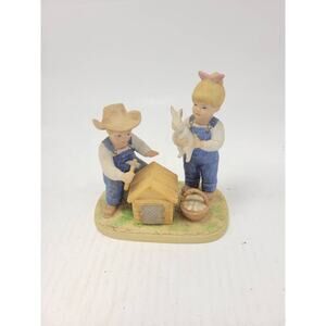 Vintage Denim Days, Bunny Hutch 1514 Homco Figurine, Home Interiors Decor